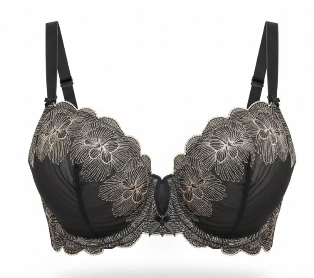 CACIQUE UNLINED BALCONETTE MEDIUM COVERAGE WIRE BLACK PINK LACE BRA SIZE 42D